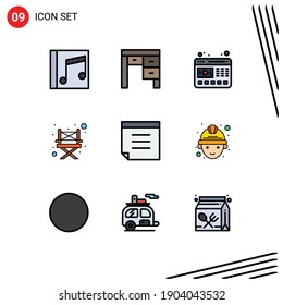 Modern Set of 9 Filledline Flat Colors and symbols such as text; chair; interior; camping; website Editable Vector Design Elements