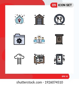 Modern Set of 9 Filledline Flat Colors Pictograph of career; folder; real; files; no Editable Vector Design Elements