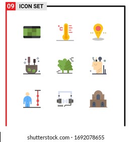Modern Set of 9 Flat Colors Pictograph of pine trees; arctic; pin; alpine; relax Editable Vector Design Elements