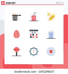 Modern Set of 9 Flat Colors and symbols such as egg; decoration; juice; celebration; garden Editable Vector Design Elements