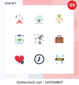 Modern Set of 9 Flat Colors and symbols such as space; astronomy; turnip; medicine; herbal Editable Vector Design Elements