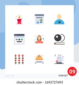 Modern Set of 9 Flat Colors Pictograph of pencil; web; avatar; page; padlock Editable Vector Design Elements