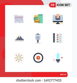 Modern Set of 9 Flat Colors Pictograph of water; landscape; corporate; hill; newspaper Editable Vector Design Elements