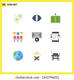 Modern Set of 9 Flat Colors Pictograph of app; message; finance; mail; transportation Editable Vector Design Elements