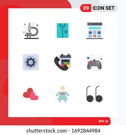 Conjunto moderno de 9 colores planos Pictograma de herramienta; opción; formales; mecánico; página Web Elementos de diseño de vectores editables