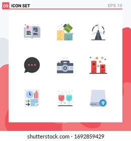 Modern Set of 9 Flat Colors Pictograph of camera; chat; eid; bubble; power Editable Vector Design Elements