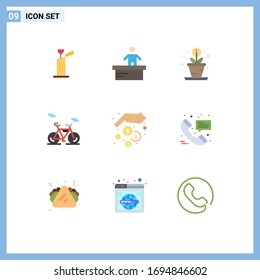 Modern Set of 9 Flat Colors Pictograph of money saving; hands; creative; finance; transport Editable Vector Design Elements