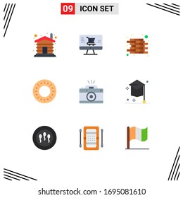 Modern Set of 9 Flat Colors and symbols such as aperture; capture; construction; photography; food Editable Vector Design Elements