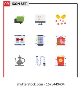 Modern Set of 9 Flat Colors Pictograph of checklist; valentine; nutrients capsules; promote; internet Editable Vector Design Elements