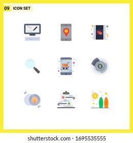 Modern Set of 9 Flat Colors Pictograph of online shop; cart; heart; search; look Editable Vector Design Elements