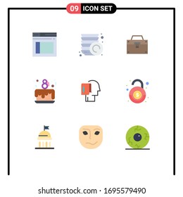 Modern Set of 9 Flat Colors Pictograph of start from scratch; celebrate; box; love; cake party Editable Vector Design Elements