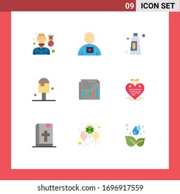 Modern Set of 9 Flat Colors Pictograph of business; summer; video; ice cream; beach Editable Vector Design Elements