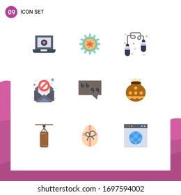 Modern Set of 9 Flat Colors and symbols such as pot; message; exercise; bubble; spam Editable Vector Design Elements