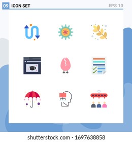 Modern Set of 9 Flat Colors Pictograph of data; baby; food; easter; cap Editable Vector Design Elements