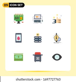 Conjunto moderno de 9 colores planos Pictograma del servidor; datos; favoritas; huevo; Elementos de diseño de vectores editables de Semana Santa