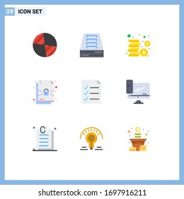 Modern Set of 9 Flat Colors Pictograph of monitor; todo; coins; file; protection Editable Vector Design Elements