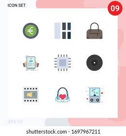 Conjunto moderno de 9 colores planos y símbolos como gadget; ordenadores; moda; chip; Elementos de diseño de vectores editables de hr