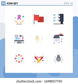 Modern Set of 9 Flat Colors and symbols such as hunting; fish; traffic light; fishing; management Editable Vector Design Elements