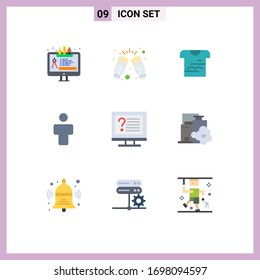 Modern Set of 9 Flat Colors and symbols such as computer; people; wine; male; uniform Editable Vector Design Elements