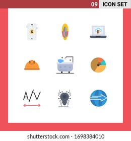 Modern Set of 9 Flat Colors Pictograph of cleaning; bath; achievements; construction; engineer Editable Vector Design Elements