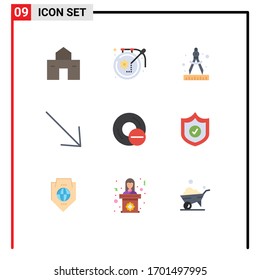 Modern Set of 9 Flat Colors Pictograph of disc; computers; hobbies; u; arrow Editable Vector Design Elements