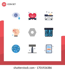 Modern Set of 9 Flat Colors Pictograph of settings; love; doctor; intelligence; brain Editable Vector Design Elements