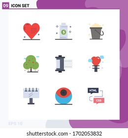 Modern Set of 9 Flat Colors and symbols such as camera; plant; power; palm; home Editable Vector Design Elements