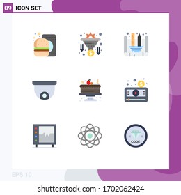 Modernes Set von 9 Flachfarben, Bild des Geldes; Feiern; Blaupausengestaltung; Kuchen; Design-Elemente für Vektorillustrationen mit bearbeitbaren Projekten