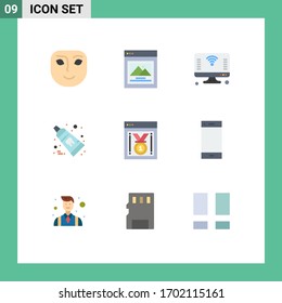 Modern Set of 9 Flat Colors Pictograph of web performance; toothpaste; internet; tooth; dental Editable Vector Design Elements