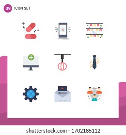 Modern Set of 9 Flat Colors and symbols such as gadget; computers; location; add; decoration Editable Vector Design Elements