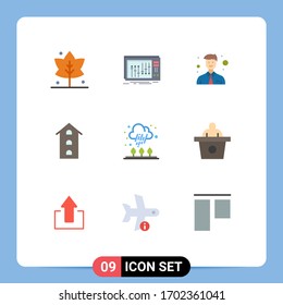 Modern Set of 9 Flat Colors Pictograph of cloud; store; business; shops; house Editable Vector Design Elements
