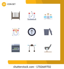 Conjunto moderno de 9 colores planos y símbolos como los magnéticos; imán; negativo; laboratorio; elementos de diseño de vectores editables para emprendedores