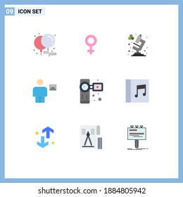 Modern Set of 9 Flat Colors and symbols such as video; camcorder; microscope; letter; envelope Editable Vector Design Elements