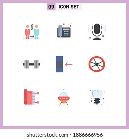 Modern Set of 9 Flat Colors Pictograph of data; weight; telegram; gym; dumbbell Editable Vector Design Elements