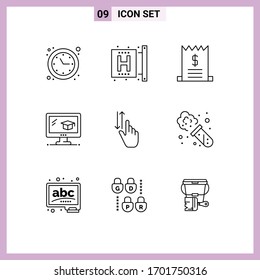 Modern Set of 9 Outlines Pictograph of gestures; graduation; health; cap; sale Editable Vector Design Elements