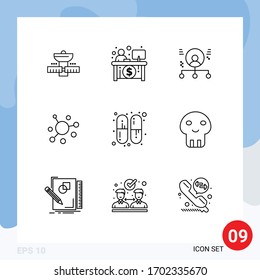 Conjunto moderno de 9 líneas de dibujo Pictograma de moneda criptográfica; moneda; cajero; elástico; elementos de diseño de vectores editables para hombre