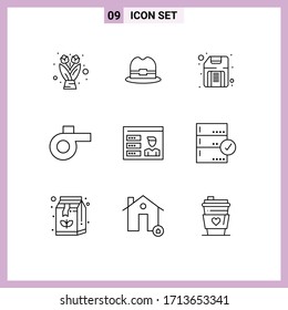 Modern Set of 9 Outlines Pictograph of backup; id; floppy; user; account Editable Vector Design Elements