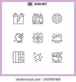 Modern Set of 9 Outlines Pictograph of cross bone; puzzle; komodo; solution; human Editable Vector Design Elements