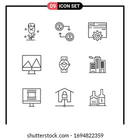 Modern Set of 9 Outlines and symbols such as phone; smart watch; design; watch; display Editable Vector Design Elements