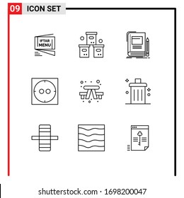 Modern Set of 9 Outlines and symbols such as bench; electric; packaging; school; education Editable Vector Design Elements