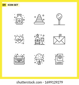 Modern Set of 9 Outlines and symbols such as wine; alcohol; cooking; beat; diet Editable Vector Design Elements