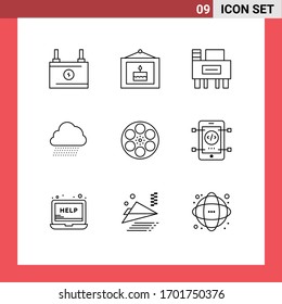 Modern Set of 9 Outlines and symbols such as reel; film; desk; spring; cloud Editable Vector Design Elements