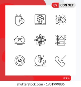 Modern Set of 9 Outlines and symbols such as instruction; spring; football; view; galsses Editable Vector Design Elements