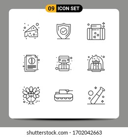 Modern Set of 9 Outlines and symbols such as sharpener; document; suitcase; sheet; info Editable Vector Design Elements