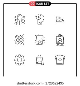 Modern Set of 9 Outlines and symbols such as diet; right; business; arrow; track Editable Vector Design Elements