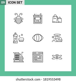 Modern Set of 9 Outlines and symbols such as shower; cleaning; marketing; bathroom; shop Editable Vector Design Elements
