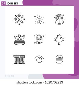 Modern Set of 9 Outlines and symbols such as globe with lock; globe; wifi; security; married Editable Vector Design Elements