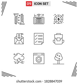 Modern Set of 9 Outlines and symbols such as wedding card; love letter; wifi; mail; money Editable Vector Design Elements