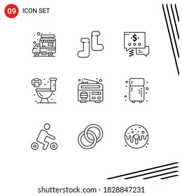 Modern Set Of 9 Outlines And Symbols Such As Refrigerator; Electronic; Dollar; Radio; Frequency Editable Vector Design Elements