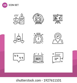 Modern Set of 9 Outlines and symbols such as alarm; easter; transport; heart; graph Editable Vector Design Elements